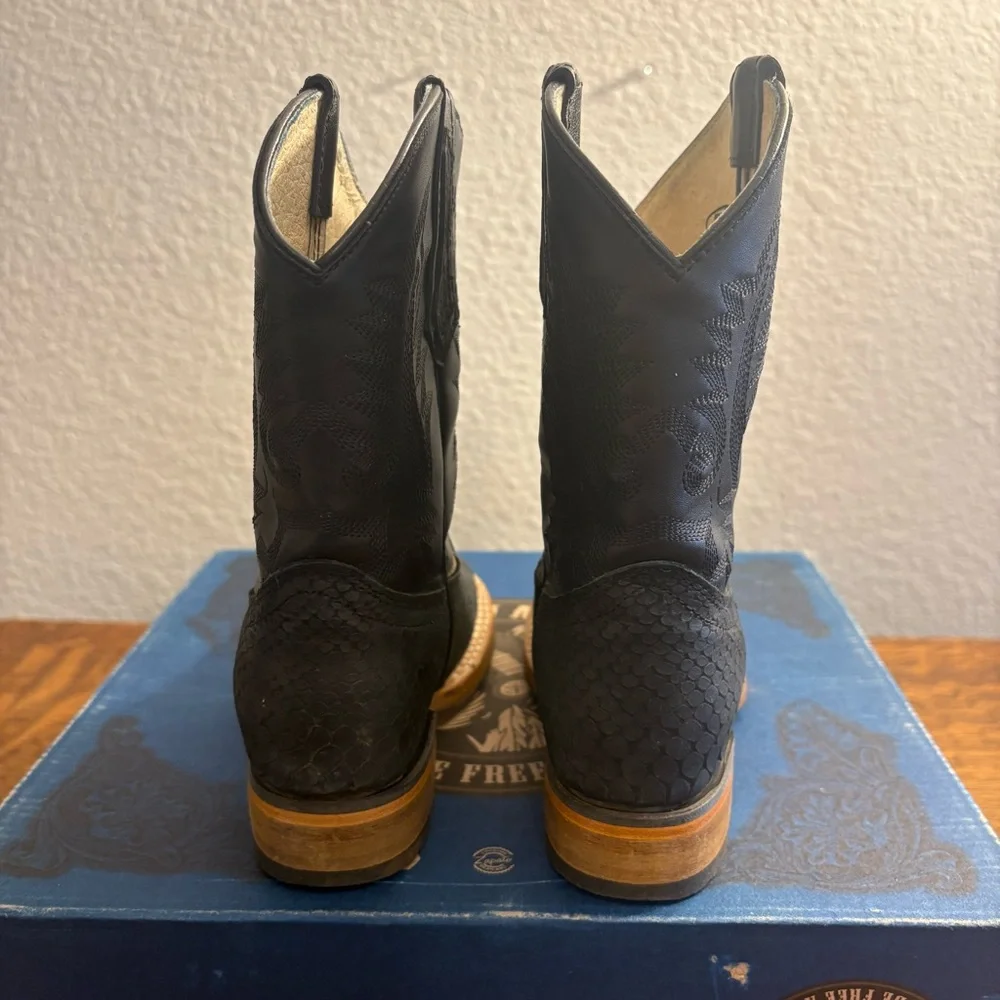 Navajo Kids Cowboy Boots Imitation Python Black Western Boots Youth US 11
